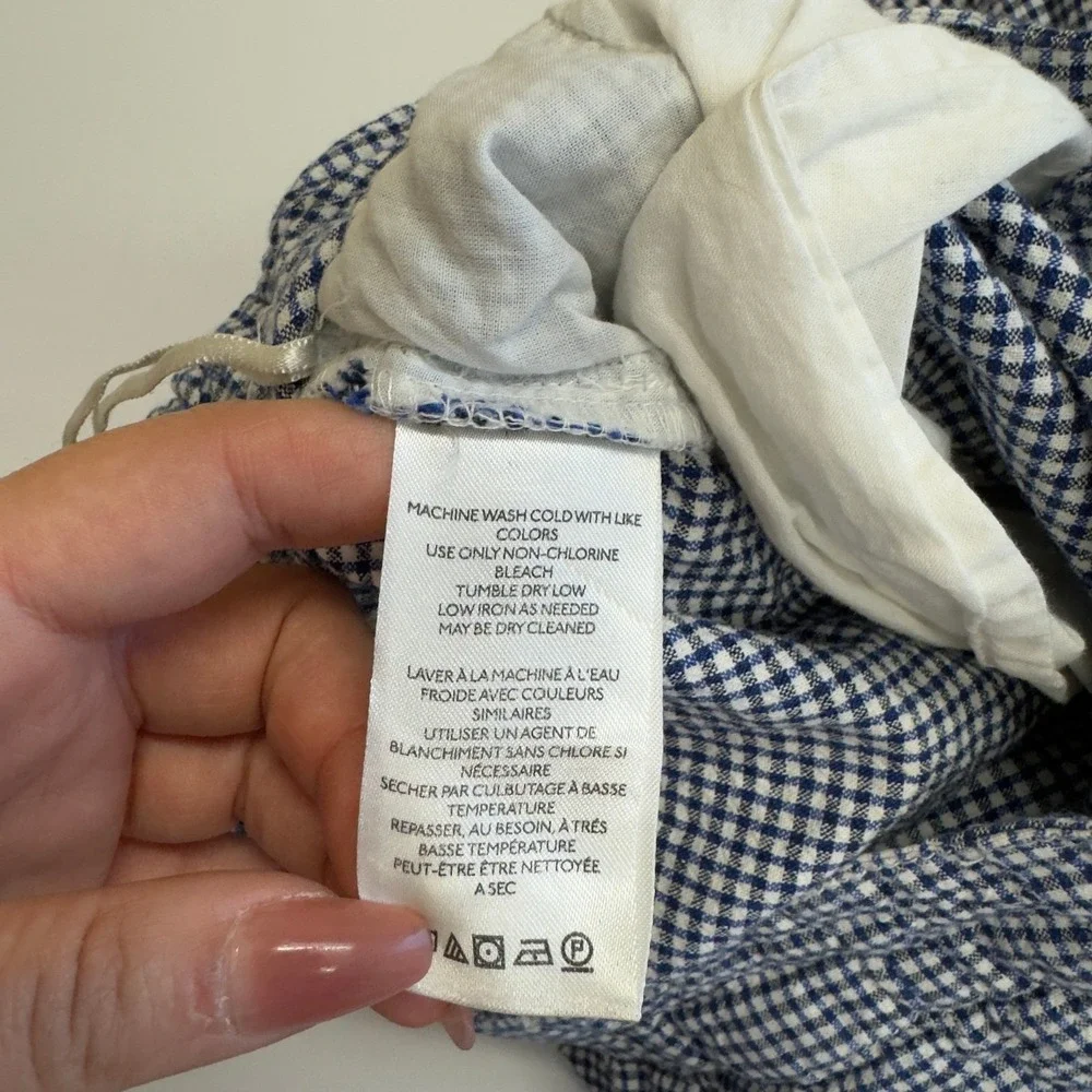 Free People Pants Womens Large Blue Gingham‎ Plaid Kate Cotton Trousers